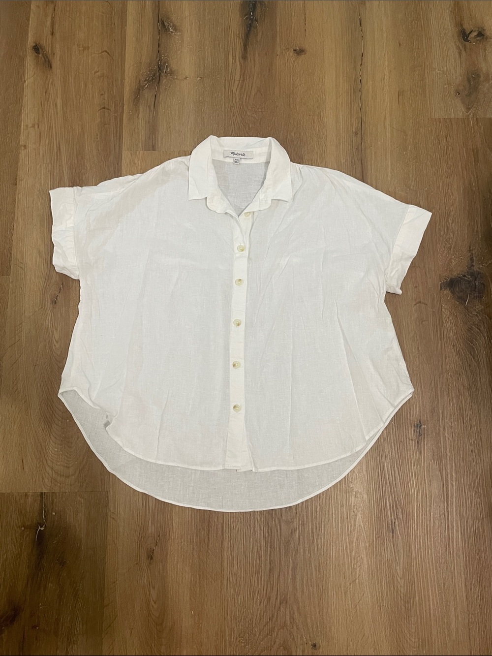 Madewell White Short Sleeve Button-Down Linen Blend Shirt